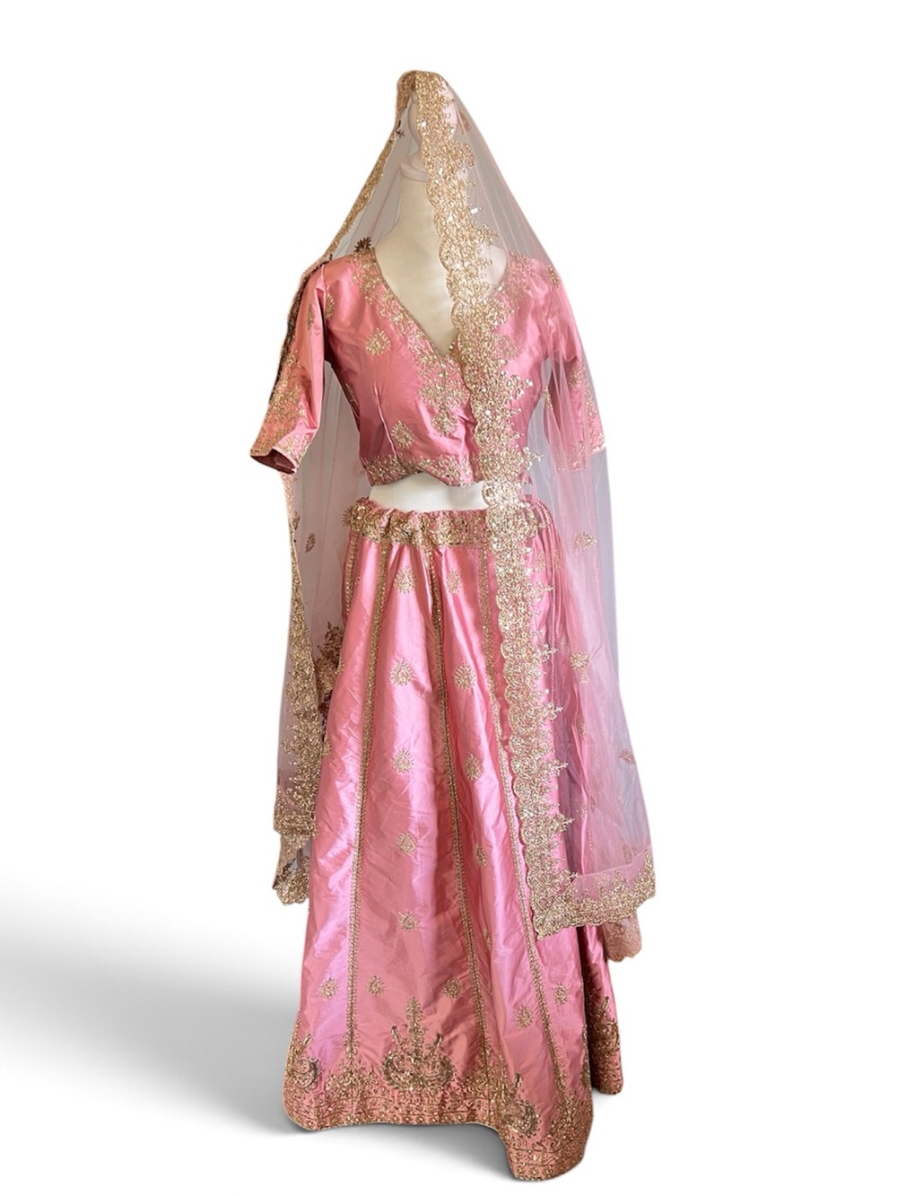 Ethnic Indian Wear Pink Lehenga Set with Gold Embroidery
